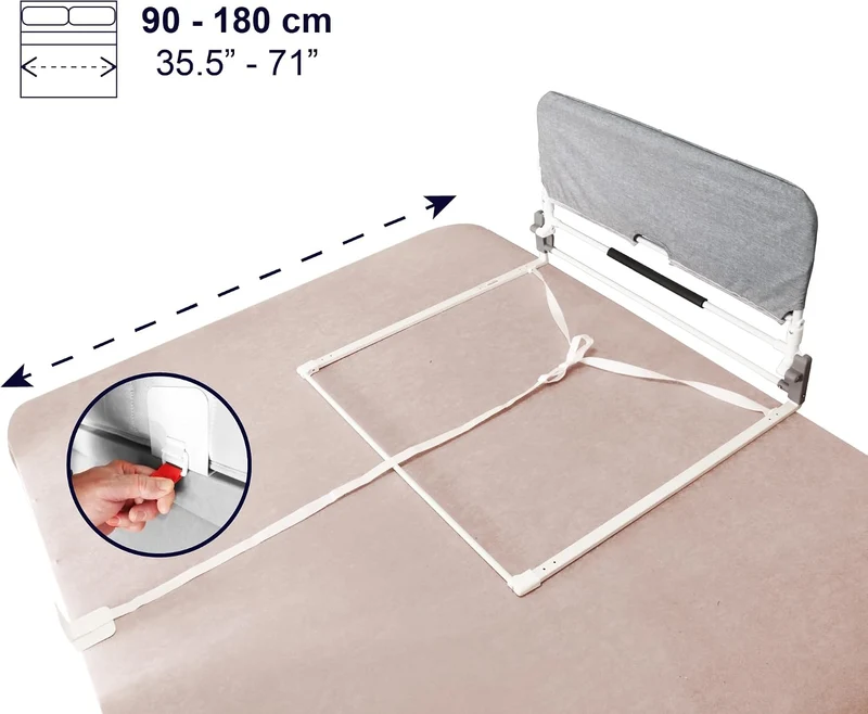 KMINA - Bettgitter Rausfallschutz Faltbar 90 bis 180 cm, Verstellbarer Aufstehhilfe Bett Senioren, K