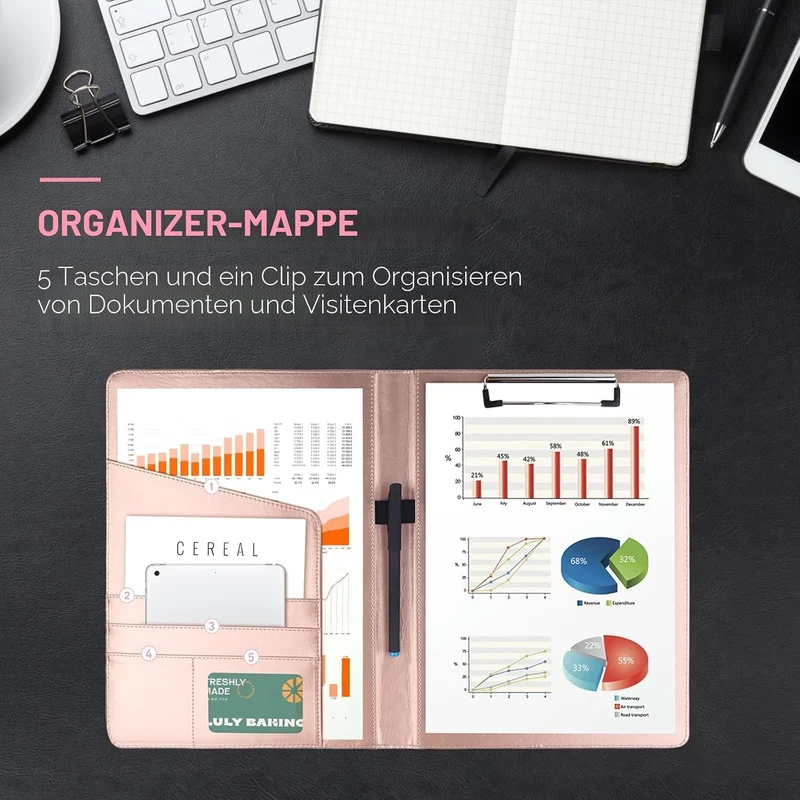 Artmitz Klemmbrettmappe A4, geeignet für Arbeit, Schreiben, Besprechungen, Kunstledermappe mit A4-Pa