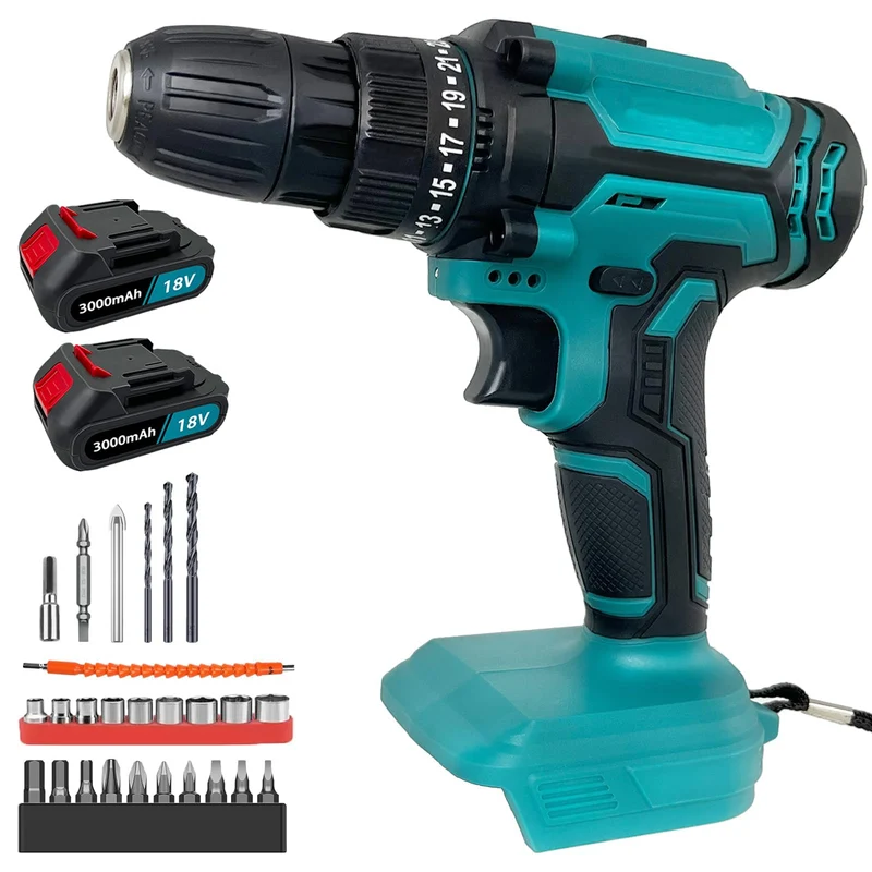 21V Akku Bohrschrauber Set,Ersatz für Makita 18V Akku, Akkuschrauber mit 2x 5.5AH Akku & Ladegerät,