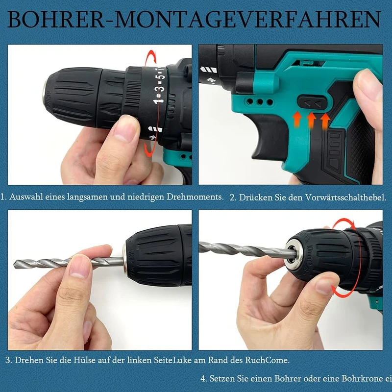 21V Akku Bohrschrauber Set,Ersatz für Makita 18V Akku, Akkuschrauber mit 2x 5.5AH Akku & Ladegerät,