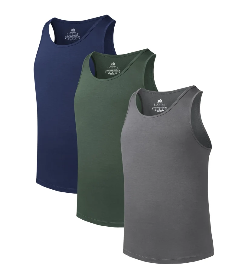 DAVID ARCHY 3/5er Pack Bambus Unterhemd Herren, Rundhalsausschnitt Mehrfarbig Tank Top Herren, Unter