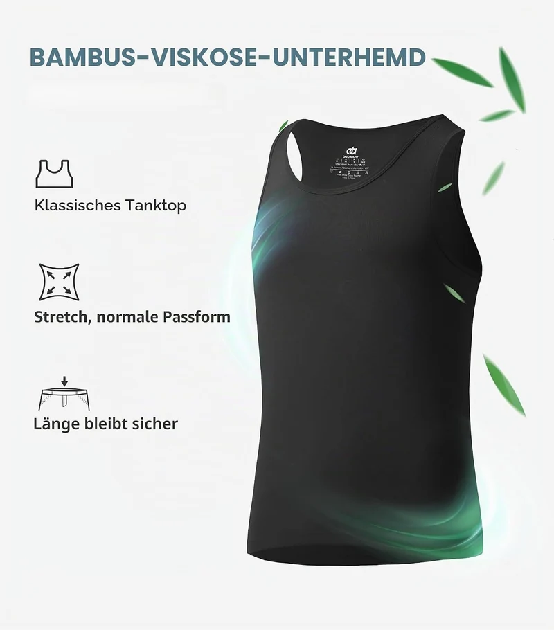 DAVID ARCHY 3/5er Pack Bambus Unterhemd Herren, Rundhalsausschnitt Mehrfarbig Tank Top Herren, Unter