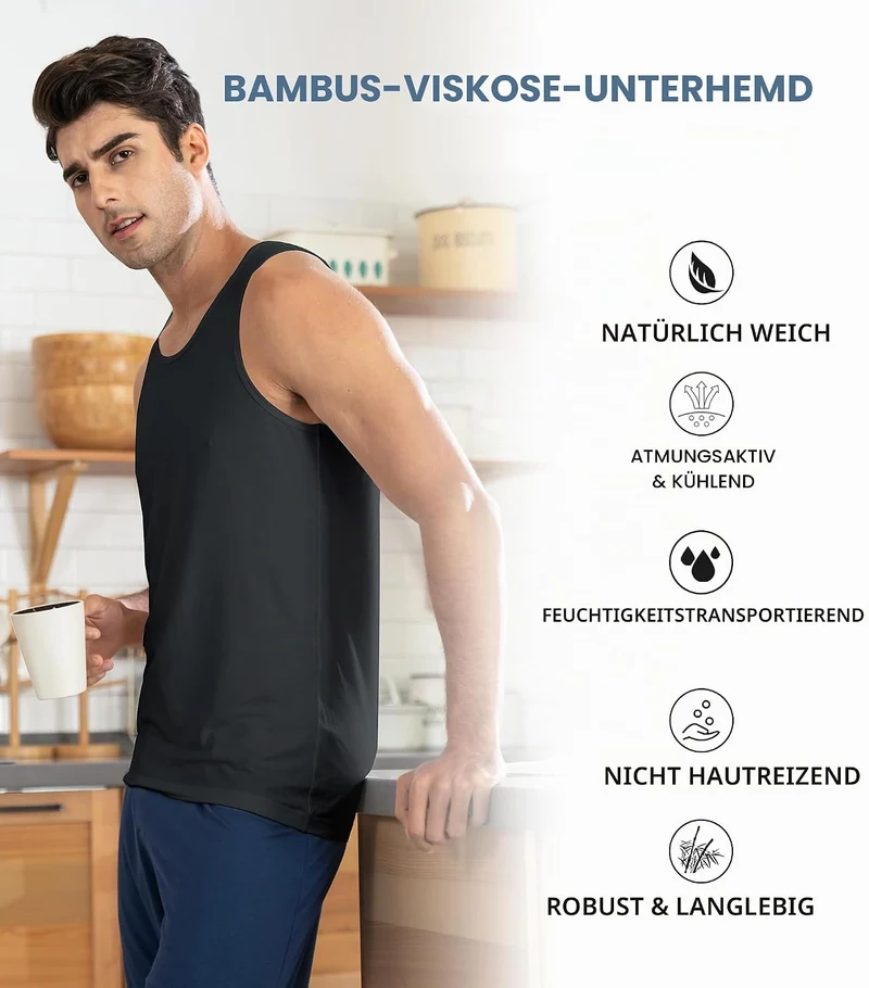 DAVID ARCHY 3/5er Pack Bambus Unterhemd Herren, Rundhalsausschnitt Mehrfarbig Tank Top Herren, Unter