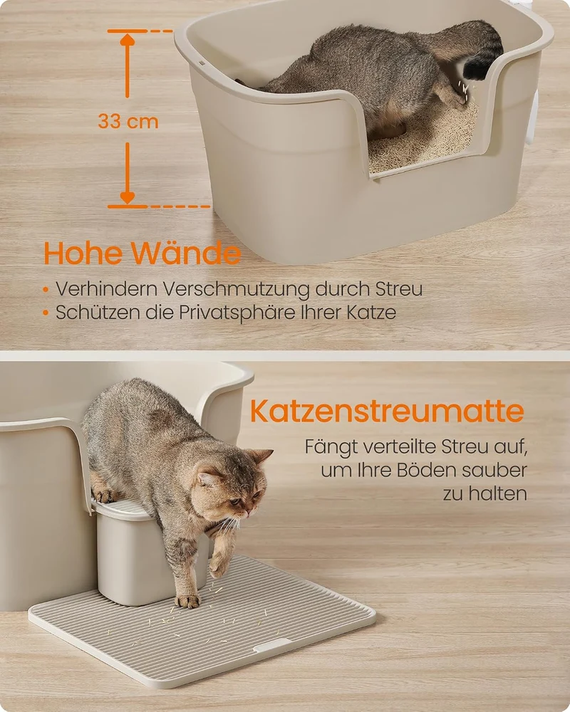 Feandrea Katzenklo, extragrosse Katzentoilette, mit hohen Seitenwänden, Katzenstreumatte, Aufbewahru