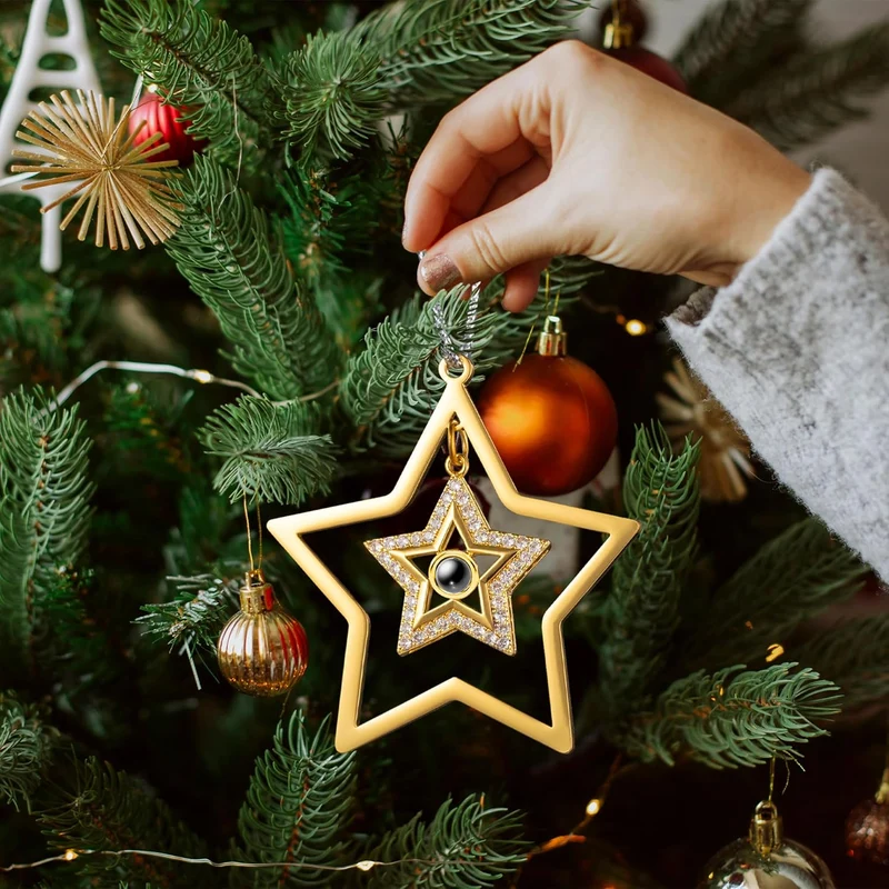 Easycosy personalisierte Schneeflocke Weihnachtsbaumschmuck mit Foto an Weihnachtsbaum, hängende Pro