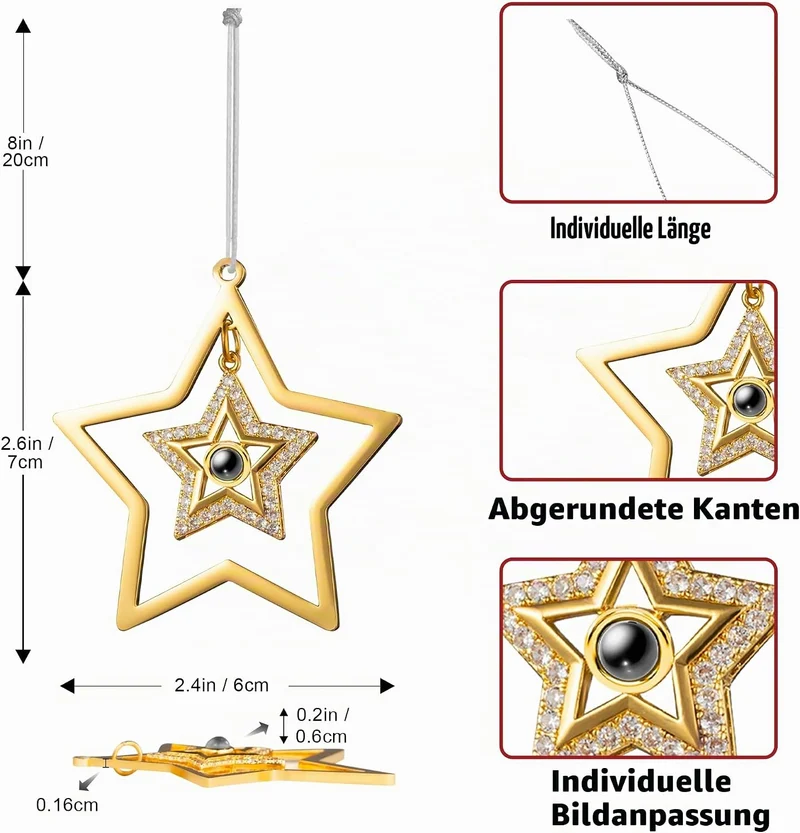 Easycosy personalisierte Schneeflocke Weihnachtsbaumschmuck mit Foto an Weihnachtsbaum, hängende Pro
