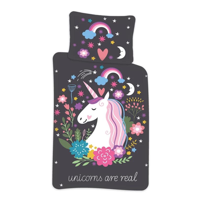 Bettwäsche Einhorn, 100 % Baumwolle, Bettbezug für Babys, 100 x 135 cm + Kissenbezug 40 x 60 cm