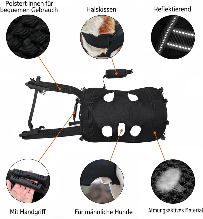 Hunde-Rucksack Front & Tragehilfe – Mobiles Tragesystem zum Vor- & Rückentragen,Geeignet für 15-37,5