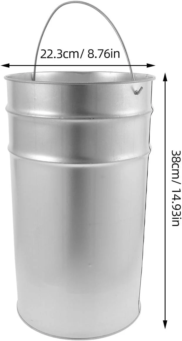HEMOTON Verzinkter Rundbehälter aus Eisen, Silber, 1 Stück mit Griff