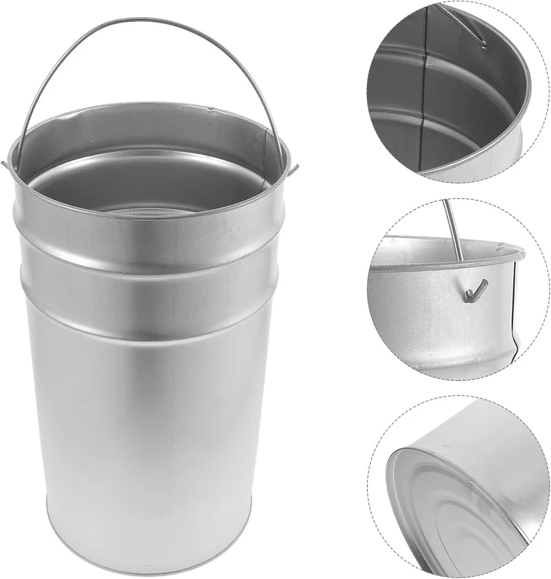 HEMOTON Verzinkter Rundbehälter aus Eisen, Silber, 1 Stück mit Griff