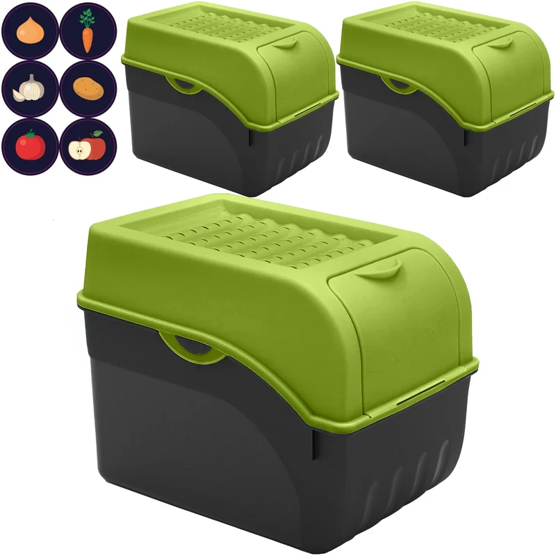 ARTECSIS® 3x Kartoffel Aufbewahrungsbox mit Deckel für 6 kg Kartoffeln (grün) - Vorratsbehälter & Vo