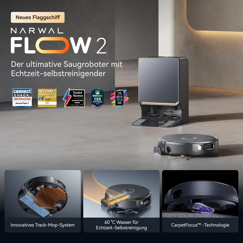 NARWAL Flow 2 Complete Saugroboter mit Wischfunktion,31.000 Pa | Kombiniertes Kehren und Wischen, Re