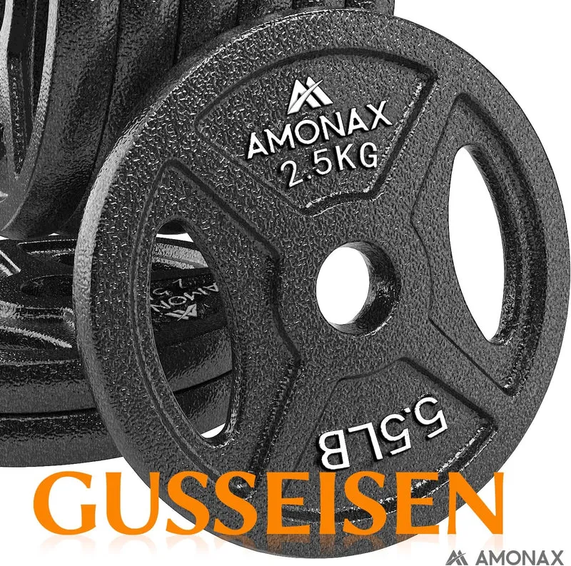 Amonax AMONAX Gusseisen Hantelscheiben Set, 2,5kg, 5kg, 10kg Hantel Set für 25mm & 50mm Olympia Gewi