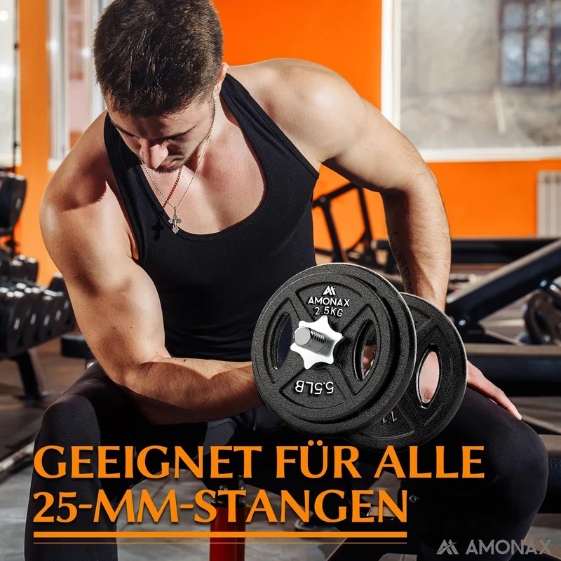 Amonax AMONAX Gusseisen Hantelscheiben Set, 2,5kg, 5kg, 10kg Hantel Set für 25mm & 50mm Olympia Gewi