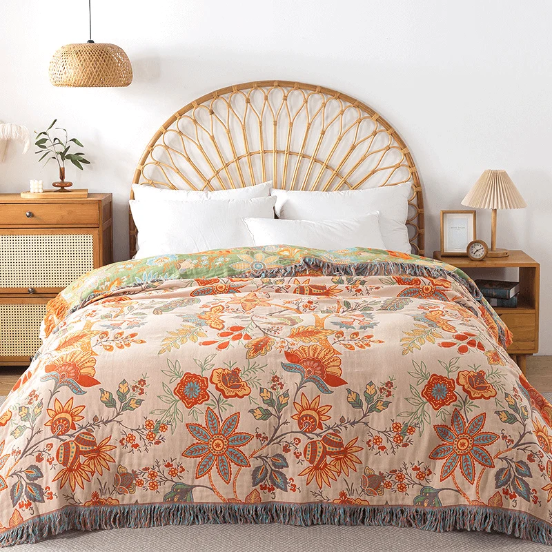 BohoGewebe – Baumwoll Wende-Decke Mit Jacquard- Und Boho-Muster