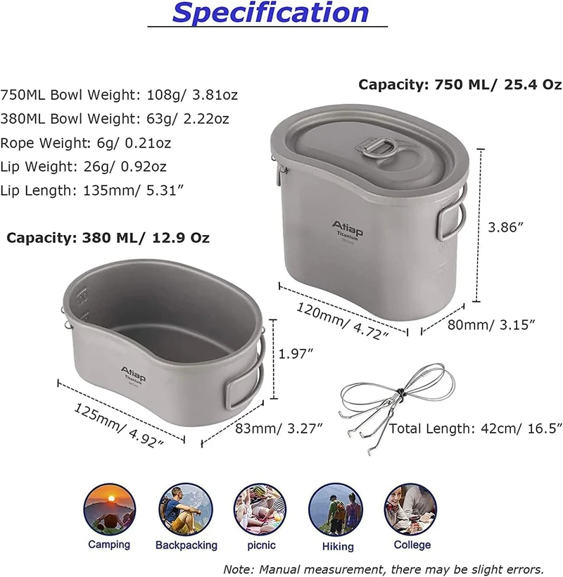 Titan Canteen Unordnung Kit Mittagessen mit faltbarem Griff Hängering tragbar für Outdoor Camping Wa