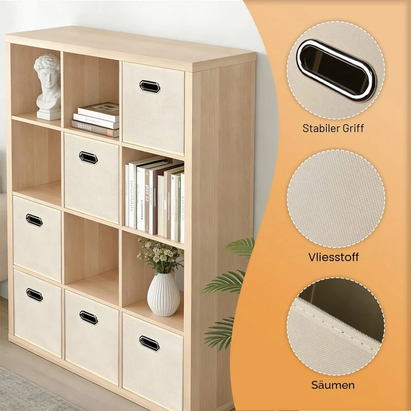 Kongming Kallax Einsatz 6er Set Aufbewahrungsbox Stoff mit Griff Faltbar Aufbewahrungsbox 28x28x28 c