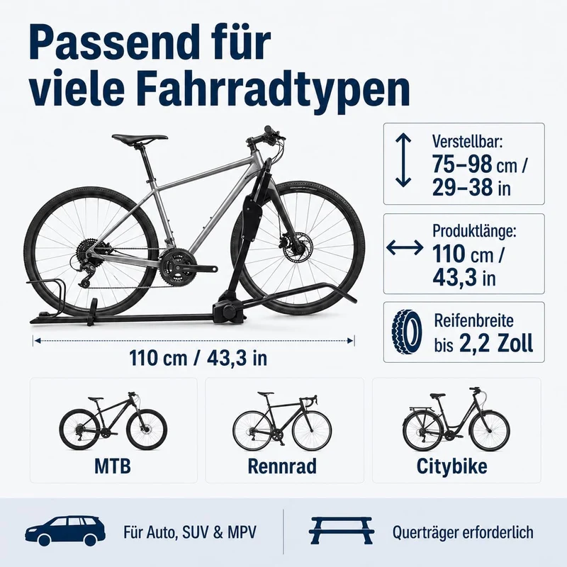 Fahrrad Dachträger E-Bike mit Diebstahlschutz für Auto SUV bis 38 Zoll