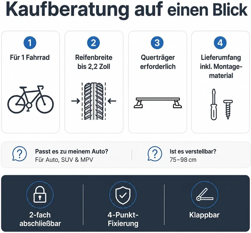 Fahrrad Dachträger E-Bike mit Diebstahlschutz für Auto SUV bis 38 Zoll