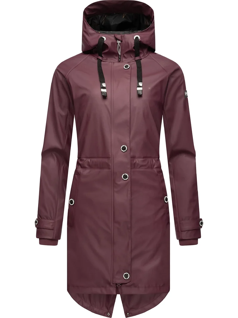Navahoo Damen Übergangsjacke Regenmantel wasserdicht lang warm gefüttert mit Kapuze Rainy Flower XS-