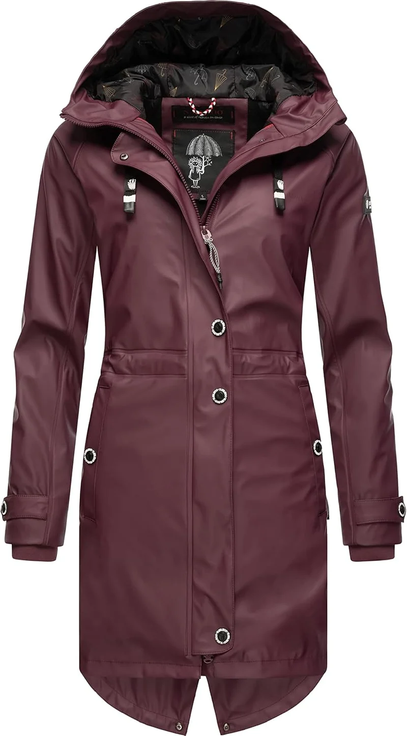 Navahoo Damen Übergangsjacke Regenmantel wasserdicht lang warm gefüttert mit Kapuze Rainy Flower XS-