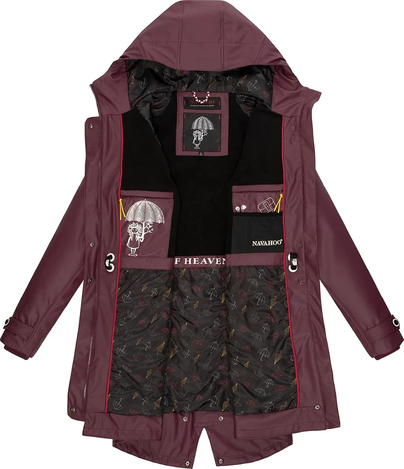 Navahoo Damen Übergangsjacke Regenmantel wasserdicht lang warm gefüttert mit Kapuze Rainy Flower XS-