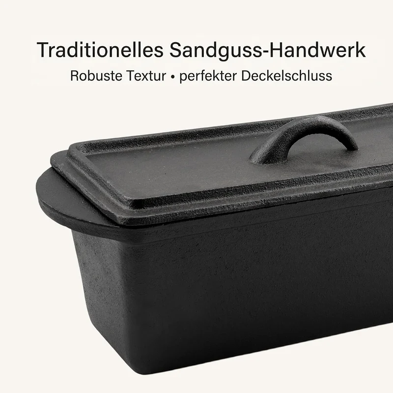 ZOENHOU Brotbackform aus Gusseisen mit Deckel, Rechteckige Kastenform | für Brot und Schmorgerichte,