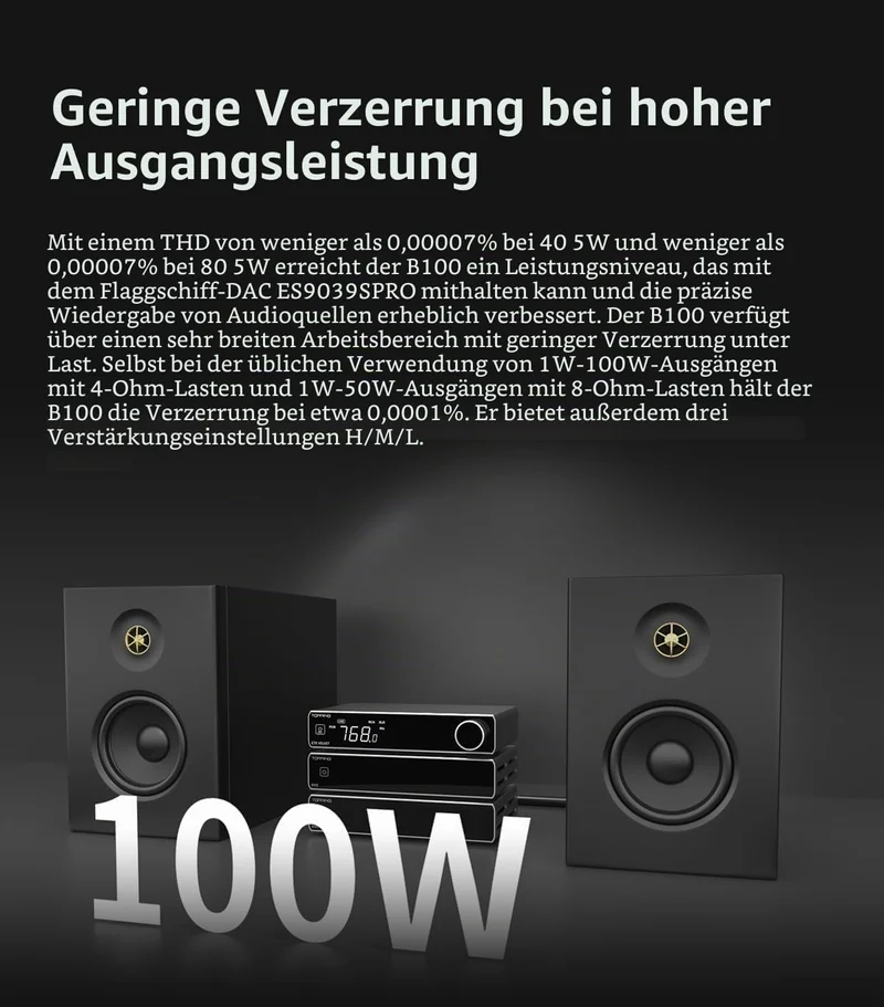 Topping B100 Reiner Mono-Leistungsverstärker - 100W Ausgangsleistung BAL/SE Eingang 3 Verstärkung 15