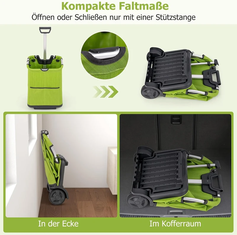 GOPLUS Einkaufstrolley klappbar, 50 L Einkaufswagen faltbar mit 2 Rädern und 3 Taschen, Einkaufsroll