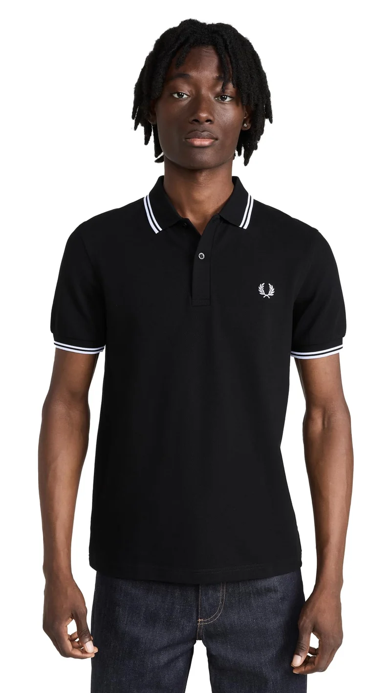Fred Perry Twin Tipped Shirt, Polo L Black / White, L Black / White