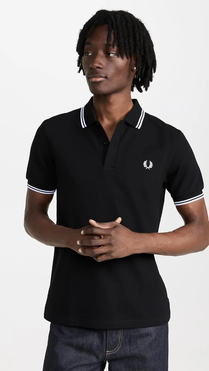 Fred Perry Twin Tipped Shirt, Polo L Black / White, L Black / White