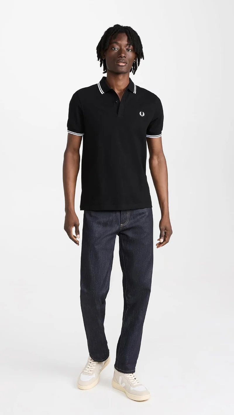 Fred Perry Twin Tipped Shirt, Polo L Black / White, L Black / White