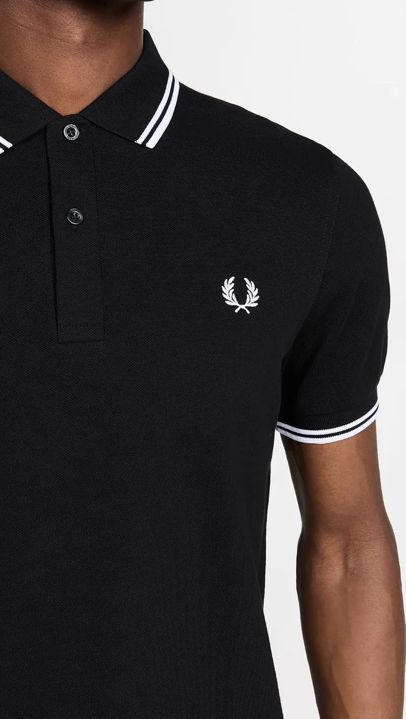 Fred Perry Twin Tipped Shirt, Polo L Black / White, L Black / White