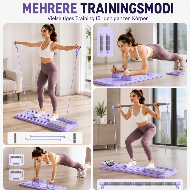 Skay Pilates Board für Zuhause – Faltbares Pilates Reformer Set mit Timer, Multifunktionales Pilates