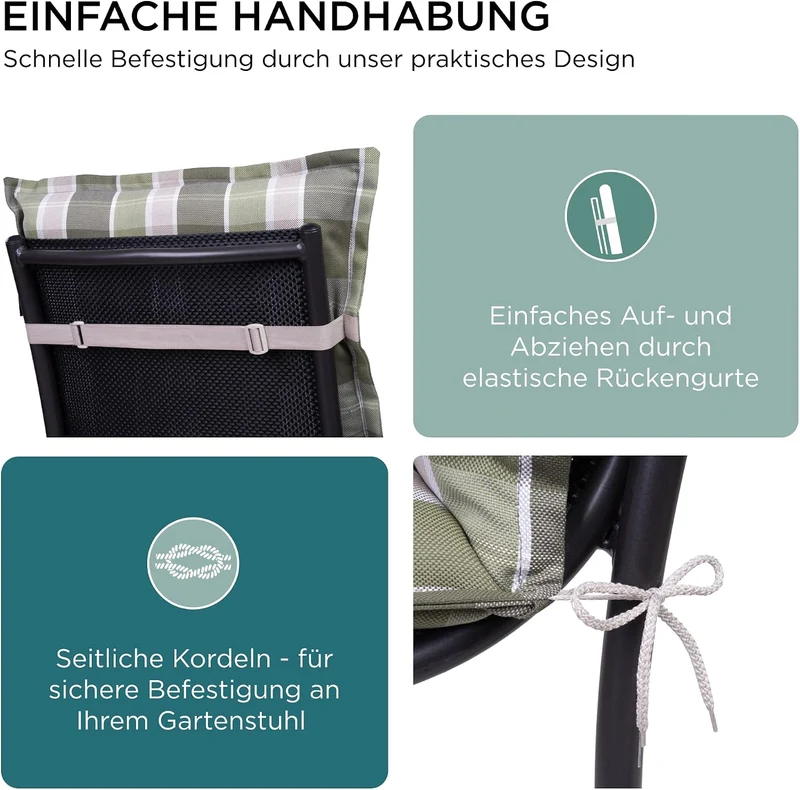 Gartenstuhlauflagen Niedriglehner, 1er Set, Grün kariert | Extra Dicke Sitzauflagen, Made in EU, Stu