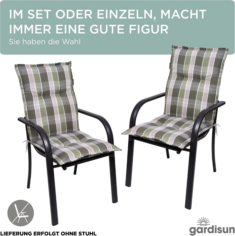 Gartenstuhlauflagen Niedriglehner, 1er Set, Grün kariert | Extra Dicke Sitzauflagen, Made in EU, Stu