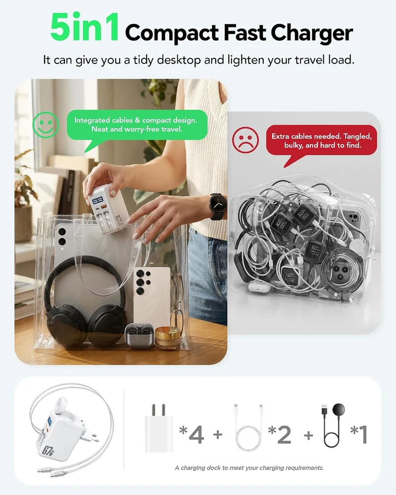 HATALKIN 67W Einziehbares Ladegerät mit Apple Watch Ladegerät | Smart-Display-Schnellladegerät mit G