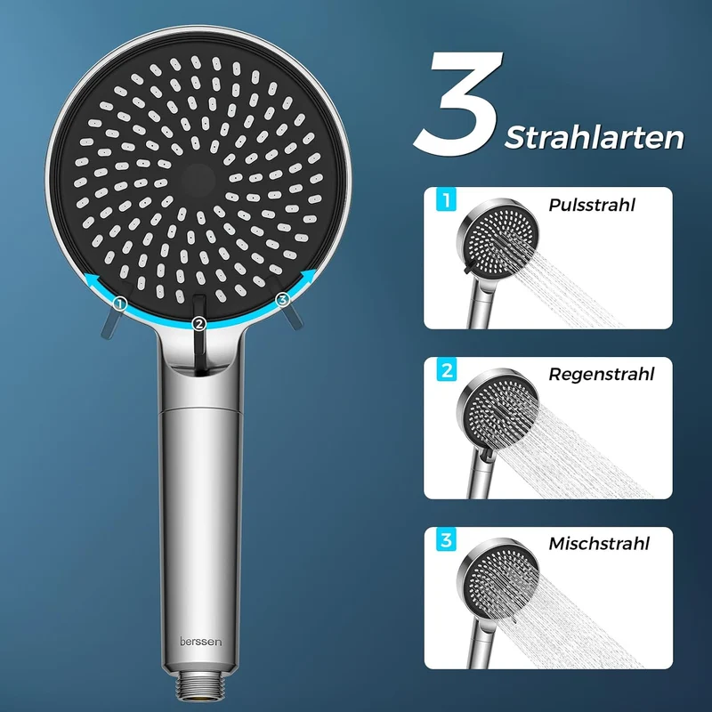 Duschkopf mit Filter, Hochdruck Brausekopf Dusche mit 3 Strahlarten, Sparduschkopf mit Filter-Funkti