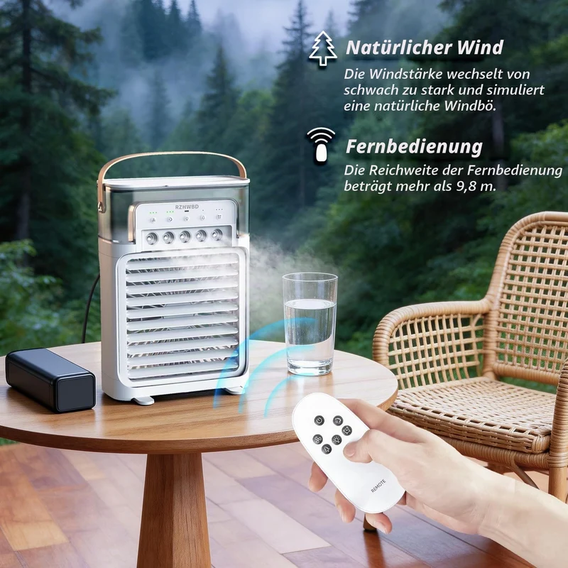 Mobile Luftkühler,7-Farben-Licht,Timer,Fernbedienung,für Zuhause/Büro/pers Weiss, Weiss