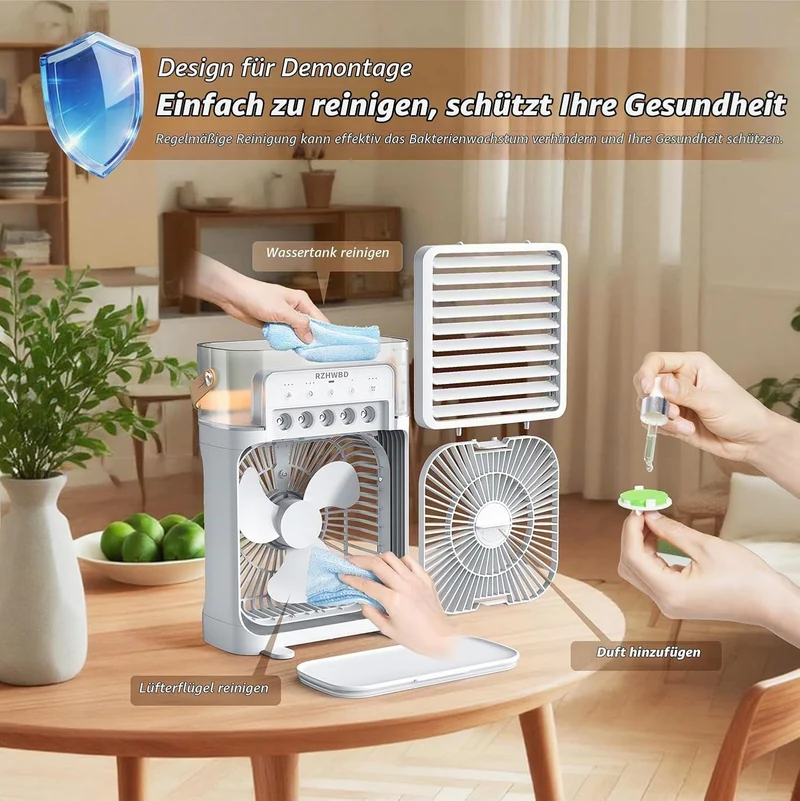 Mobile Luftkühler,7-Farben-Licht,Timer,Fernbedienung,für Zuhause/Büro/pers Weiss, Weiss