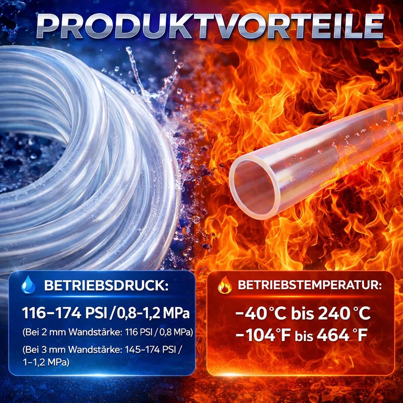 Silikonschlauch Transparent Lebensmittelecht - 12mm ID x 15mm AD 5 Meter - Hitzebeständiger Schlauch