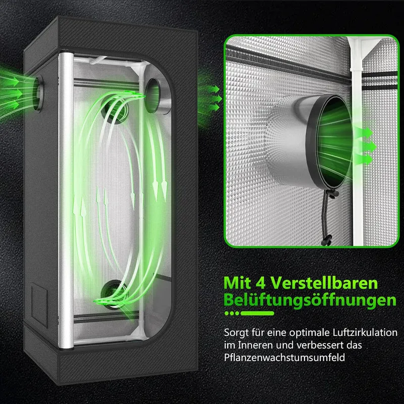 Growzelt Komplettset 120x120x200cm Grow Tent Kit mit 200W LED Vollspektrum Grow Lampe Dimmbar, GrowZ