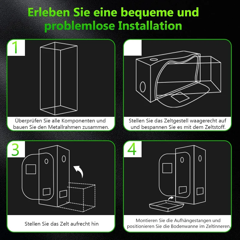 Growzelt Komplettset 120x120x200cm Grow Tent Kit mit 200W LED Vollspektrum Grow Lampe Dimmbar, GrowZ