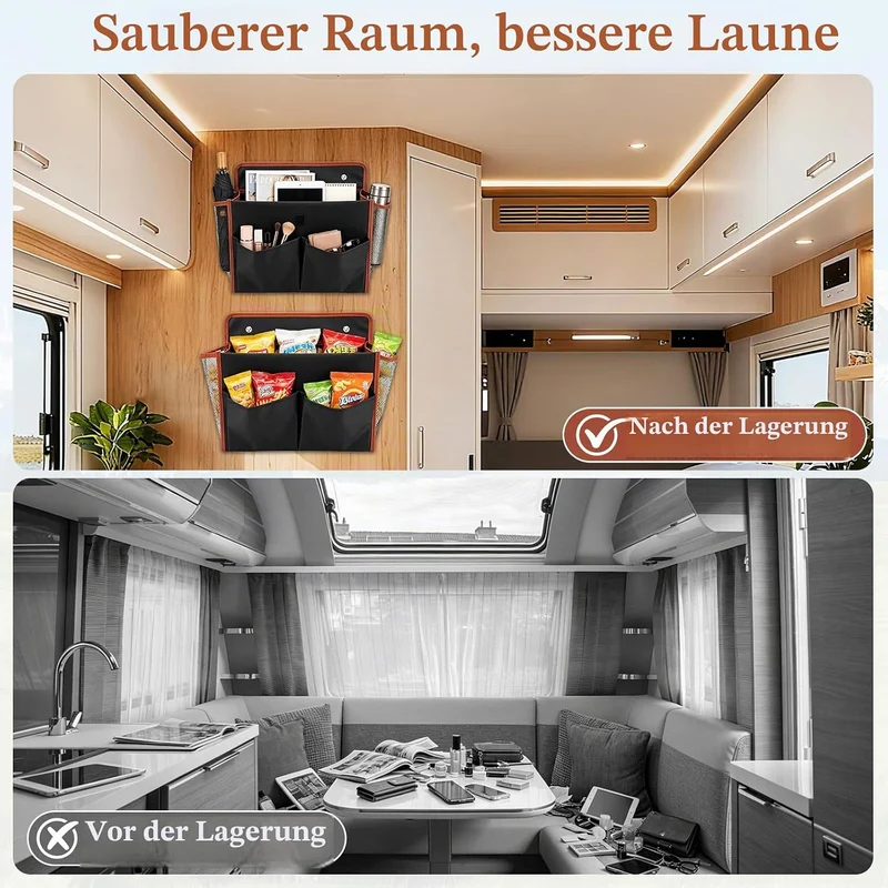 2 Stück Wohnmobil Organizer, Selbstklebend Hängeorganizer Camping Faltbar | Ohne Bohren Hängetasche