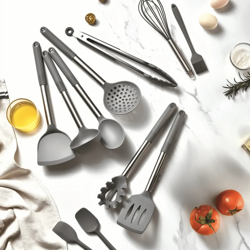 Culinara Pro – 12-teiliges Silikon-Küchenutensilien-Set mit Edelstahlgriffen