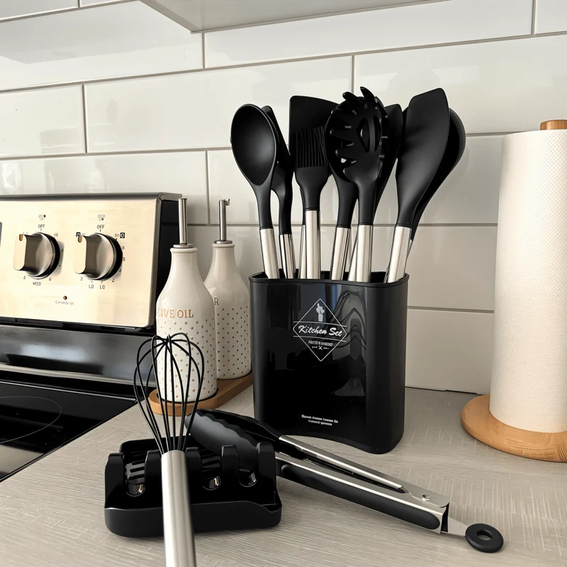 Culinara Pro – 12-teiliges Silikon-Küchenutensilien-Set mit Edelstahlgriffen