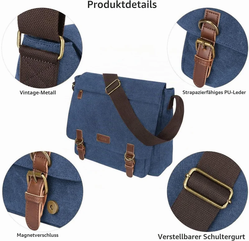 S-ZONE Herren Umhängetasche 15,6 Inch Grosse Vintage Canvas Messenger Bag Aktenktasche Schultertasch