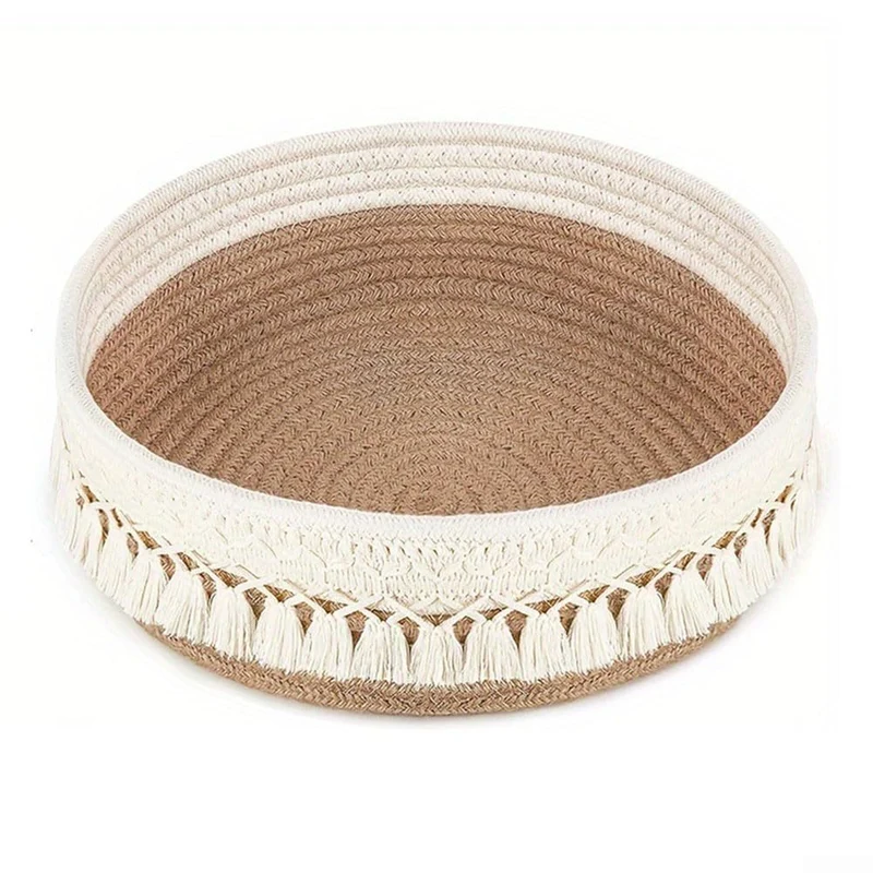 Boho-Aufbewahrungskorb mit Quaste, Baumwollseil, für Zuhause, Make-up-Halter und Schreibtisch-Organi