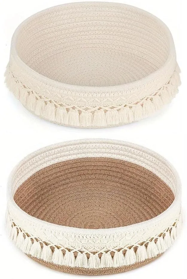 Boho-Aufbewahrungskorb mit Quaste, Baumwollseil, für Zuhause, Make-up-Halter und Schreibtisch-Organi