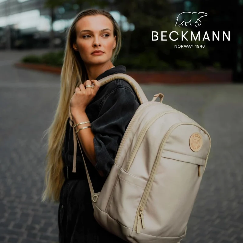 Beckmann, Rucksack Urban, für Schule Uni Arbeit Freizeit, mit extra Laptopraum, 30L Beige, Beige